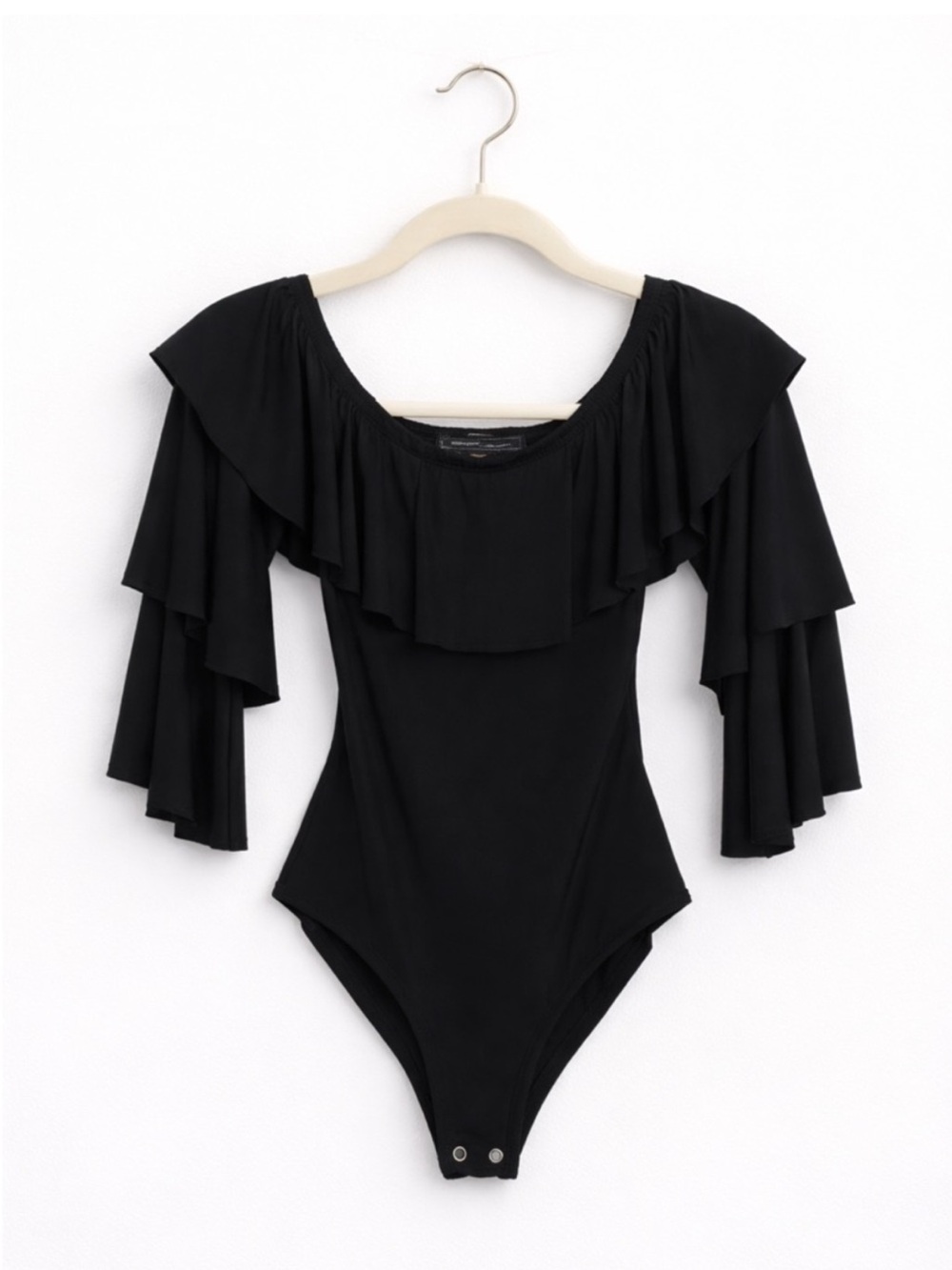 NWOT Black Layered Ruffle Off-Shoulder Bodysuit